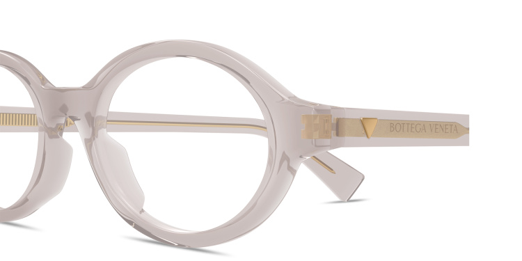 Shop BOTTEGA VENETA Triangle Stud Oval Eyeglasses in Brown online.