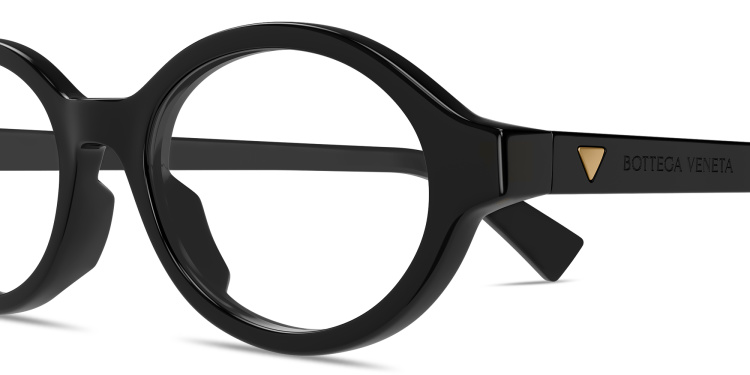 Shop BOTTEGA VENETA Triangle Stud Oval Eyeglasses in Black online.