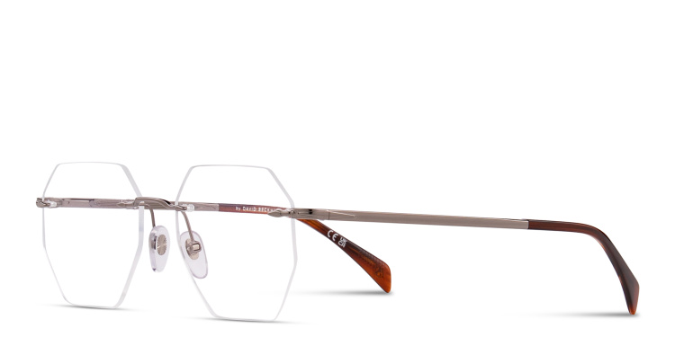 Shop DAVID BECKHAM Talisman Rimless Irregular Eyeglasses in Silver online.