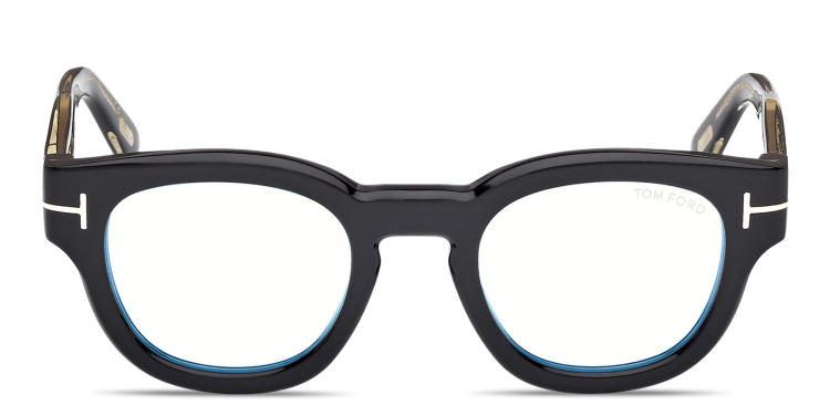 Shop TOM FORD T Logo Round Eyeglasses in Black online.