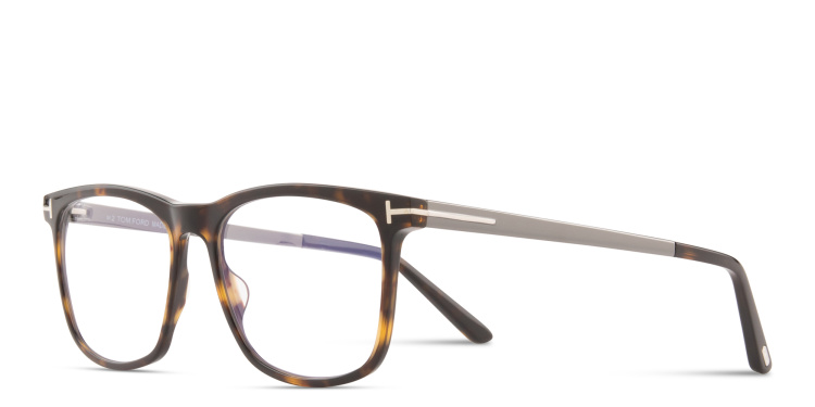 Shop TOM FORD T Logo Square Eyeglasses in Havana online.