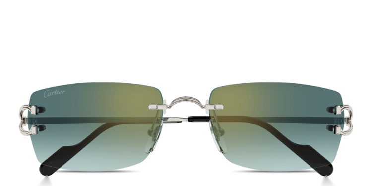 Shop Cartier Signature C de Cartier Rimless Rectangle Sunglasses in Silver online.