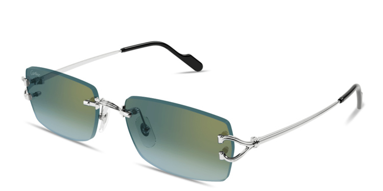 Shop Cartier Signature C de Cartier Rimless Rectangle Sunglasses in Silver online.
