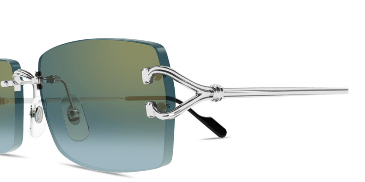 Shop Cartier Signature C de Cartier Rimless Rectangle Sunglasses in Silver online.