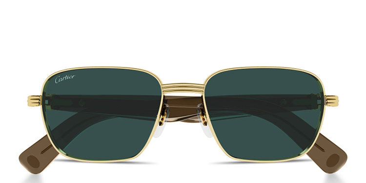 Shop Cartier Première de Cartier Rectangle Sunglasses in Gold online.