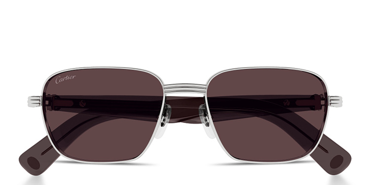 Shop Cartier Première de Cartier Rectangle Sunglasses in Silver online.