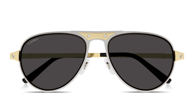 Shop Cartier Santos de Cartier Pilot Sunglasses in Silver online.