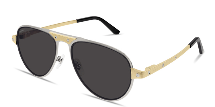 Shop Cartier Santos de Cartier Pilot Sunglasses in Silver online.