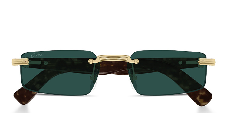 Shop Cartier Première de Cartier Rimless Rectangle Sunglasses in Gold online.