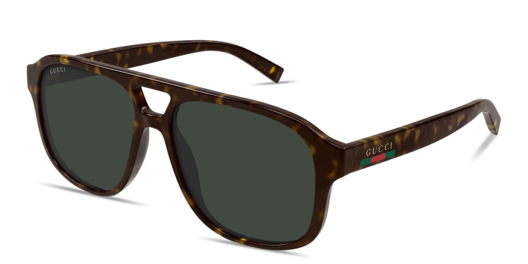 Shop GUCCI Web Aviator Sunglasses in Havana online.