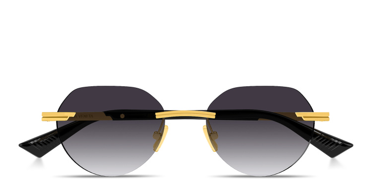 Shop BOTTEGA VENETA Ribbon Rimless Irregular Sunglasses in Gold online.