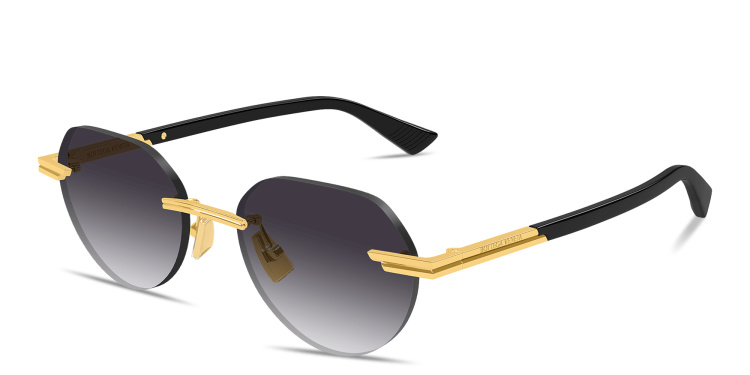 Shop BOTTEGA VENETA Ribbon Rimless Irregular Sunglasses in Gold online.