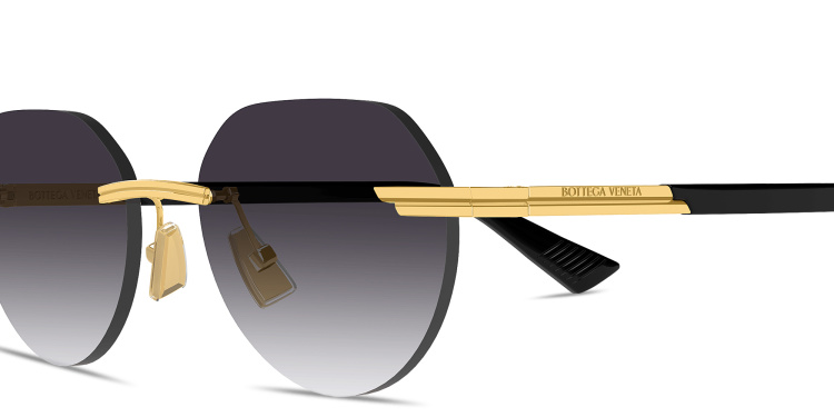 Shop BOTTEGA VENETA Ribbon Rimless Irregular Sunglasses in Gold online.
