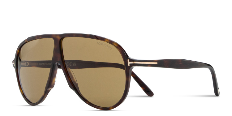 Shop TOM FORD Vladimir Wide Aviator Sunglasses in Havana online.