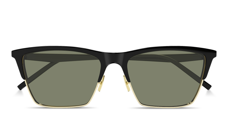 Shop SAINT LAURENT Logo Lettering Cat-Eye Sunglasses in Gold online.