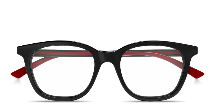 Shop GUCCI GG Logo Square Eyeglasses in Black online.