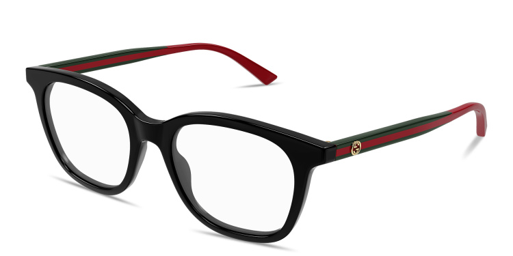 Shop GUCCI GG Logo Square Eyeglasses in Black online.
