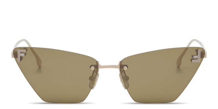 Shop FENDI Fendi First Crystal Rimless Cat-Eye Sunglasses in Gold online.