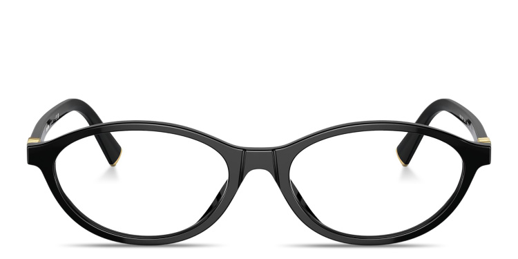 Shop MIU MIU Vertical Logo Oval Eyeglasses in Black online.