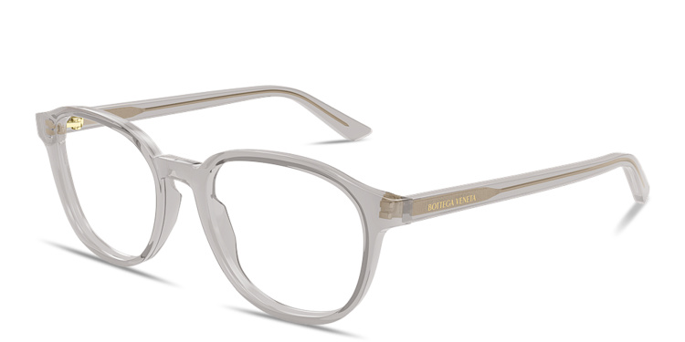 Shop BOTTEGA VENETA Logo Lettering Panthos Eyeglasses in Grey online.