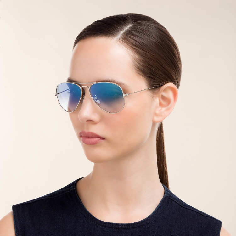 Shop Ray-Ban Pilot Gradient Sunglasses in Silver online.