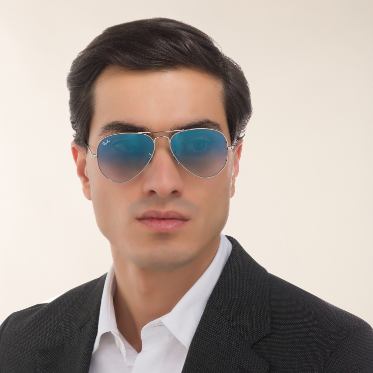 Shop Ray-Ban Pilot Gradient Sunglasses in Silver online.