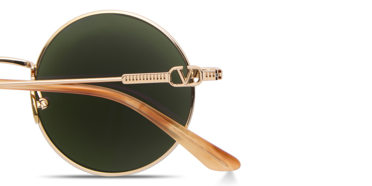 Shop VALENTINO V Logo Unisex Round Sunglasses in Gold online.