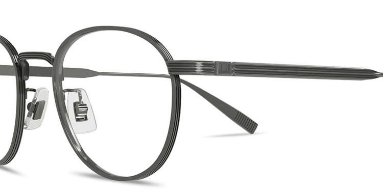 Shop Dunhill Signature Reed Panthos Eyeglasses in Gunmetal online.