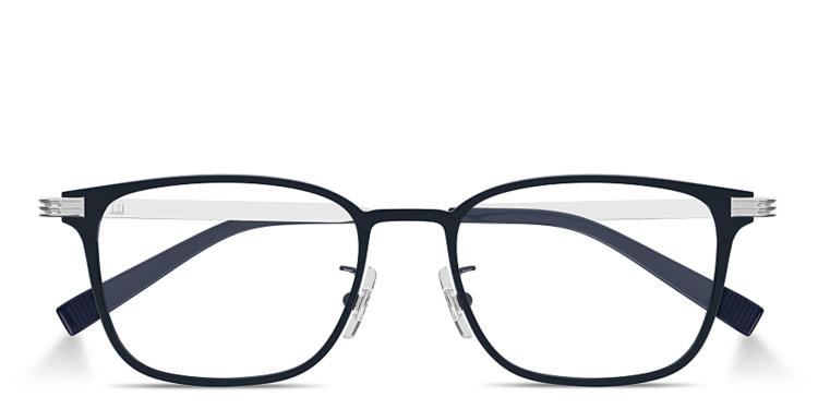 Shop Dunhill Signature Reed Wide Rectangle Eyeglasses in Blue online.