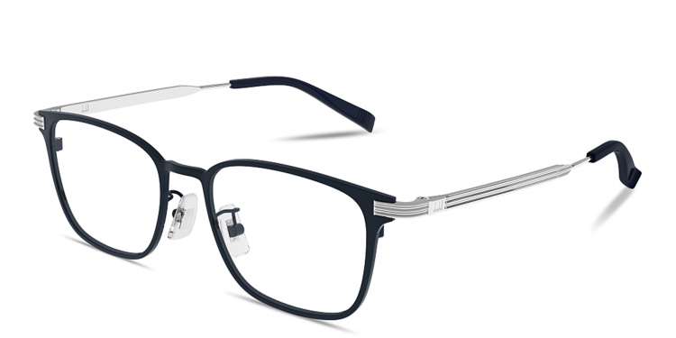 Shop Dunhill Signature Reed Wide Rectangle Eyeglasses in Blue online.