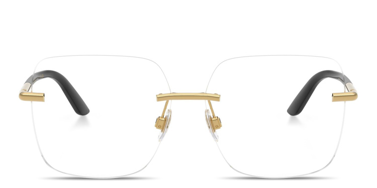 Shop Dolce & Gabbana Logo Signature Rimless Wide Square Eyeglasses in Gold online.