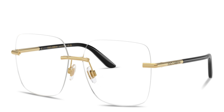Shop Dolce & Gabbana Logo Signature Rimless Wide Square Eyeglasses in Gold online.
