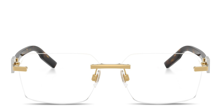 Shop Dolce & Gabbana Logo Signature Rimless Wide Rectangle Eyeglasses in Gold online.