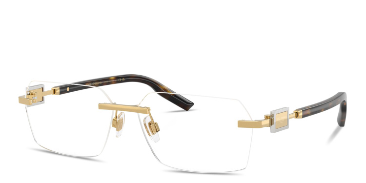 Shop Dolce & Gabbana Logo Signature Rimless Wide Rectangle Eyeglasses in Gold online.