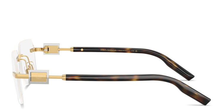 Shop Dolce & Gabbana Logo Signature Rimless Wide Rectangle Eyeglasses in Gold online.
