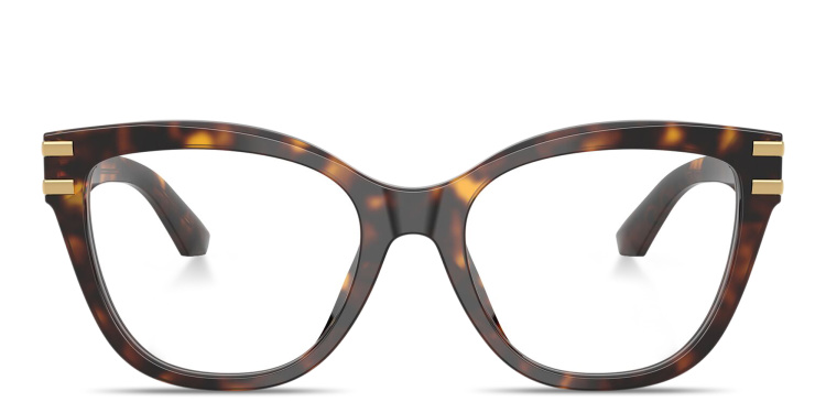 Shop Dolce & Gabbana DG Motif Wide Cat-Eye Eyeglasses in Havana online.