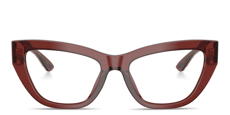 Shop Dolce & Gabbana Logo Lettering Cat-Eye Eyeglasses in Red online.