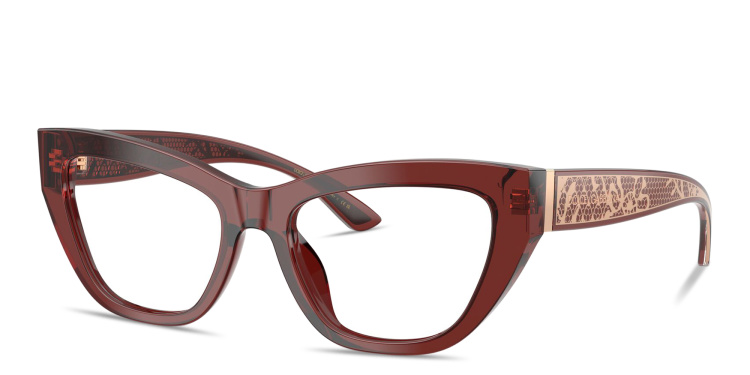 Shop Dolce & Gabbana Logo Lettering Cat-Eye Eyeglasses in Red online.