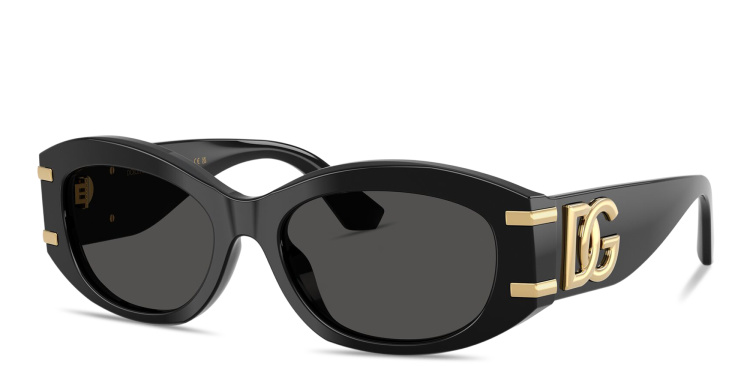 Shop Dolce & Gabbana DG Motif Oval Sunglasses in Black online.