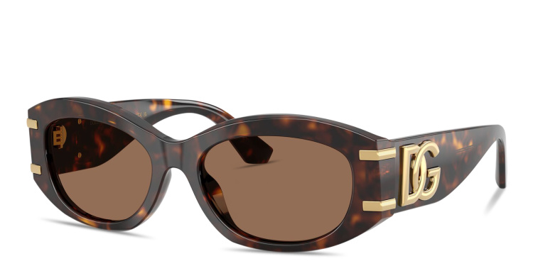 Shop Dolce & Gabbana DG Motif Oval Sunglasses in Havana online.