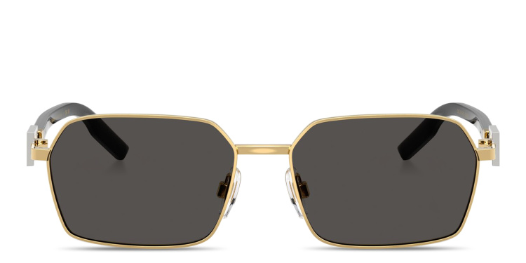 Shop Dolce & Gabbana Logo Signature Rectangle Sunglasses in Gold online.