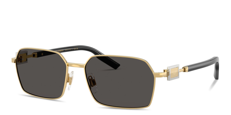 Shop Dolce & Gabbana Logo Signature Rectangle Sunglasses in Gold online.