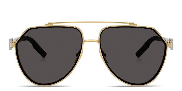 Shop Dolce & Gabbana Logo Signature Aviator Sunglasses in Gold online.