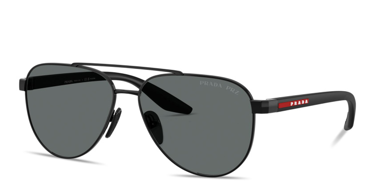 Shop Prada Linea Rossa Logo Signature Aviator Sunglasses in Black online.