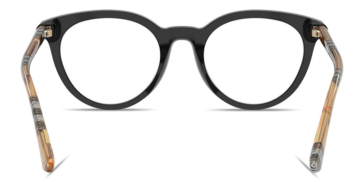 Shop BURBERRY Check Round Eyeglasses in Black online.