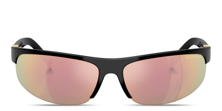 تسوق نظارات شمسية واسعة بنصف إطار بيضاوي بشعار العلامة العمودي ميو ميو بلون أسود أونلاين.