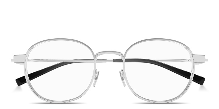 تسوق نظارات طبية دائرية للجنسين بالشعار المنقوش سان لوران بلون فضي أونلاين.
