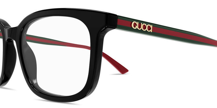 Shop GUCCI Web Rectangle Eyeglasses in Black online.