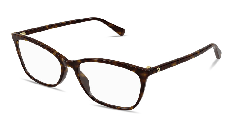 Shop GUCCI GG Logo Wide Rectangle Eyeglasses in Havana online.