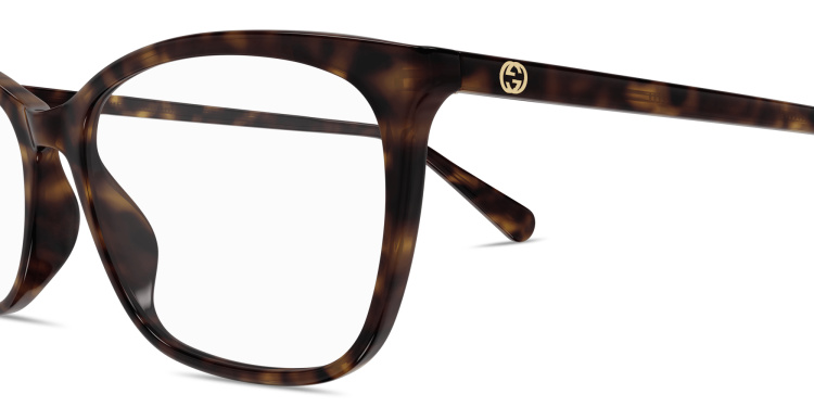 Shop GUCCI GG Logo Wide Rectangle Eyeglasses in Havana online.